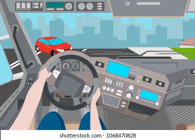 The driver did not manage to drive out on the oncoming lane. Dangerous speeding. Vector illustration