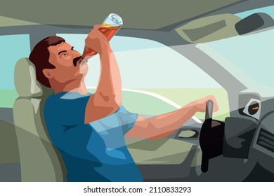 driver drinking strong alcohol by the wheel