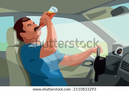 driver drinking strong alcohol by the wheel
