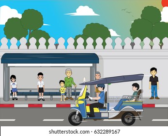 driver drive a Tuk-Tuk on the road vector
