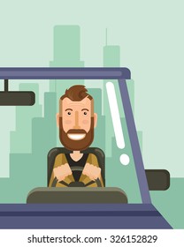 Driver is driving. Vector flat illustration