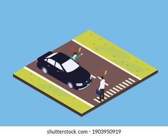 Peleas de conductores con el concepto de vector isométrico 3D peatonal para banner, sitio web, ilustración, página de aterrizaje, volante, etc