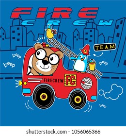 driver of the fire department,animal vector illustration,cute cartoon