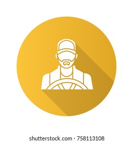 Driver flat design long shadow glyph icon. Transportation service. Vector silhouette illustration