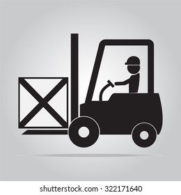 Driver With Forklift And Crate Symbol, Icon Vector Illustration