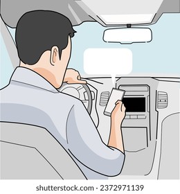 Conductor sujetando el teléfono móvil mientras conduce