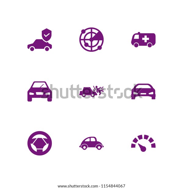 driver icon. 9 driver\
set with radar, car, accident and steering wheel vector icons for\
web and mobile app