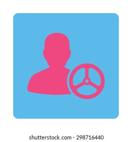 Driver icon from Commerce Buttons OverColor Set. Vector style is pink and blue colors, flat square rounded button, white background.