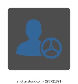 Driver icon from Commerce Buttons OverColor Set. Vector style is cobalt and gray colors, flat square rounded button, white background.