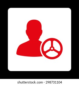 Driver icon from Commerce Buttons OverColor Set. Vector style is red and white colors, flat square rounded button, black background.
