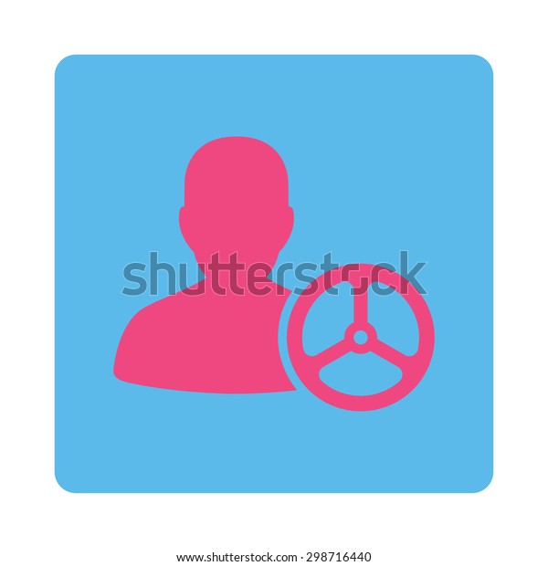 Driver icon from Commerce Buttons OverColor\
Set. Vector style is pink and blue colors, flat square rounded\
button, white\
background.