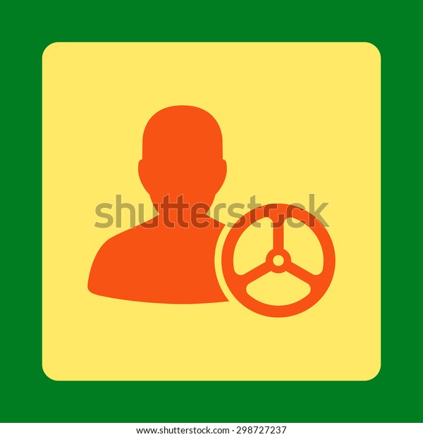 Driver icon from Commerce Buttons OverColor\
Set. Vector style is orange and yellow colors, flat square rounded\
button, green\
background.