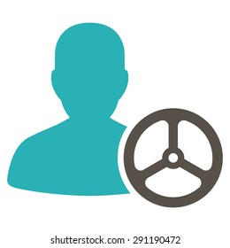 Driver icon from Commerce Set. Vector style: bicolor flat symbol, grey and cyan colors, rounded angles, white background.