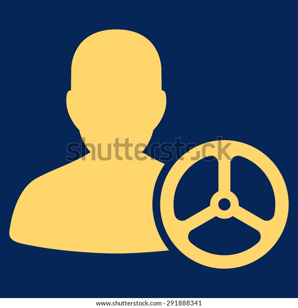 Driver icon from\
Commerce Set. Vector style: flat symbol, yellow color, rounded\
angles, blue\
background.