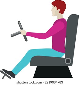 Driver icon. Man sit in car chair and hold steering wheel