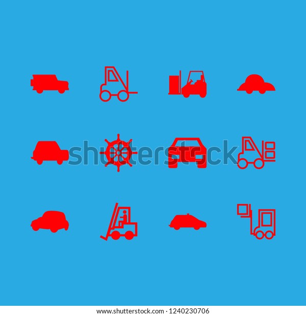 driver icon set about car, forklift, autocar and\
steering wheel vector\
set