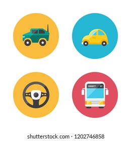 driver icon set. vector set about bus, steering wheel and car icons set.