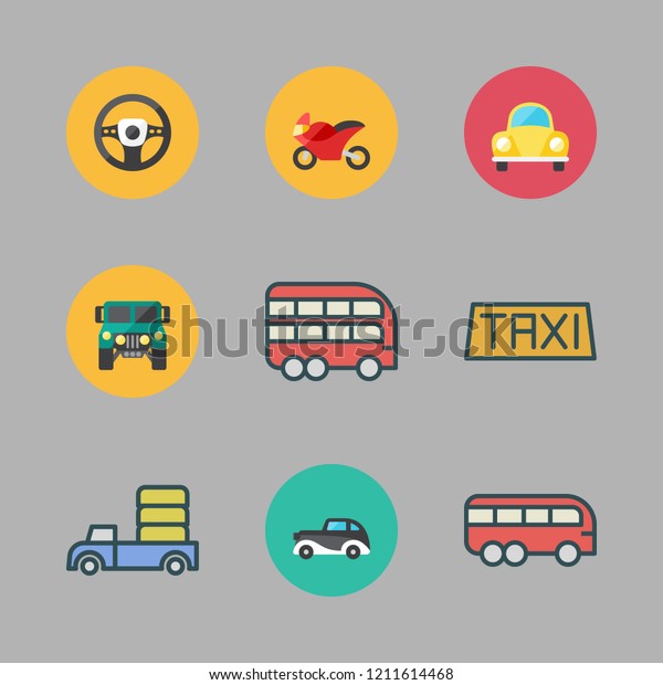 driver icon set. vector set about car, taxi,\
steering wheel and bus icons\
set.