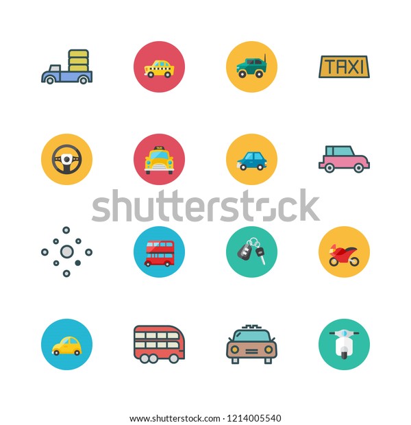 driver icon set. vector set about car key, bus,\
motorbike and taxi icons\
set.