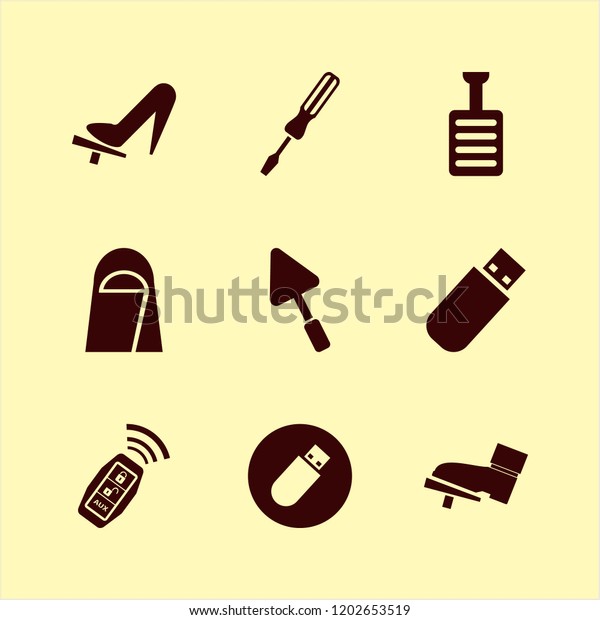 driver icon. driver vector icons\
set pedal, trowel, woman shoe on the pedal and car key\
signal