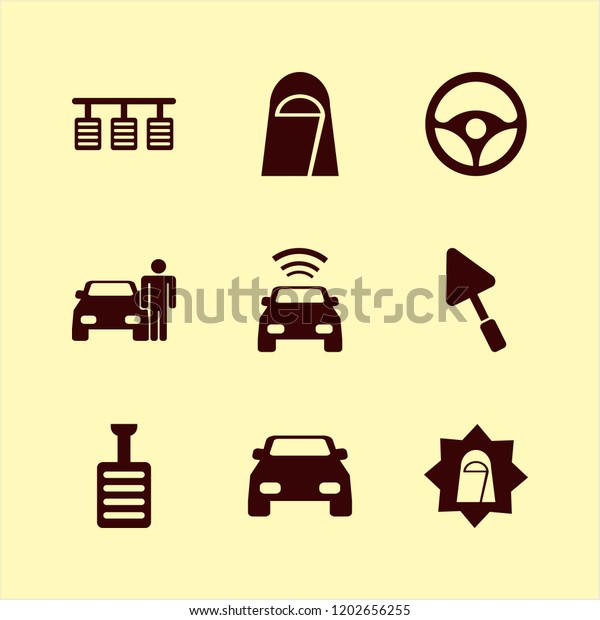 driver icon. driver vector icons set pedals,\
trowel, arab woman and car with\
signal