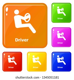 Driver icons set collection vector 6 color isolated on white background
