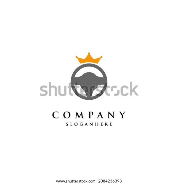 driver king logo design on\
isolated background. steering wheel with crown logo design icon\
template