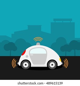 Driver less car on the street vector illustration