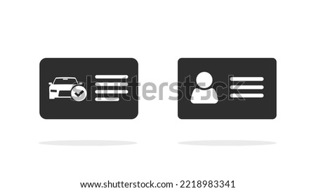 Driver licence pictogram vector or id identity profile card, national residence permit document editable black and white, social passport personal information, car vehicle registration doc