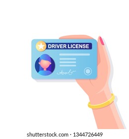 Driver license card with foto isolated on white background. Id document for driving car. Vector flat design