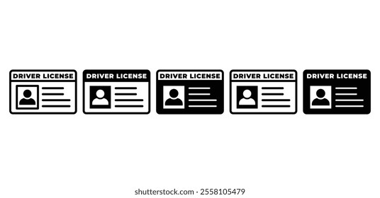 driver license card profile icon vector design symbol sign simple black white color illustration collection isolated