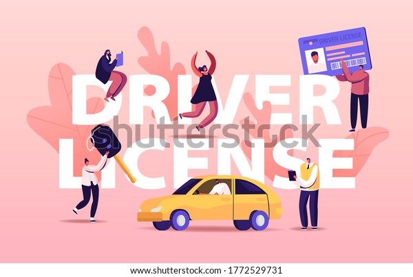 Driver License Concept. People Studying in\
School Learning to Drive Car. Male and Female Characters Passing\
Exams and Get Permission for Auto Owning Poster Banner Flyer.\
Cartoon Vector\
Illustration