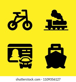 driver license, cruiser front view, train and bicycle vector icon set. Sample icons set for web and graphic design