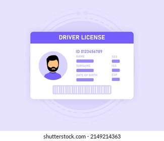 Driver license. License for driving on car and other transports. Vector illustration.