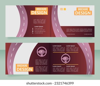 Driver license education bifold brochure template design. Half fold booklet mockup set with copy space for text. Editable 2 paper page leaflets. Roboto Light, Bebas Neue, Ebrima Bold fonts used