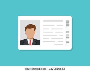 Driver license icon in flat style. Identification document vector illustration on isolated background. Profile card sign business concept.