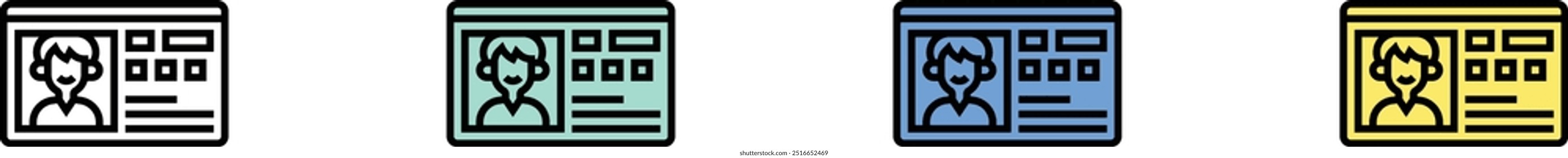 driver license icon. Outline, Green, Blue and Yellow Style Design Isolated On White Background