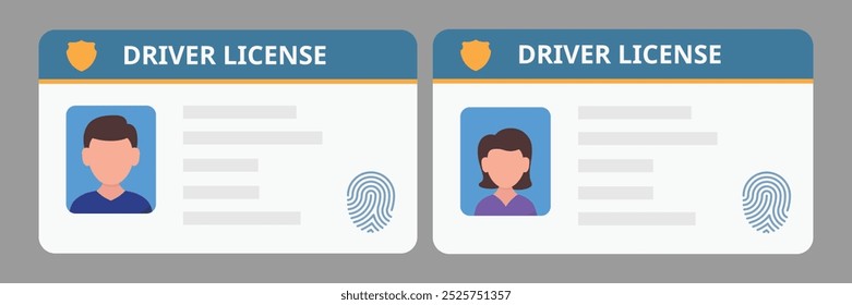 Driver license icon set. Identification document. ID card vector illustration on isolated background. Profile card sign business concept.