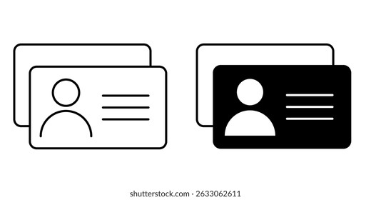 Driver license and ID card icon set in black and white style for identification documents personal identity graphics templates and minimalist vector illustrations