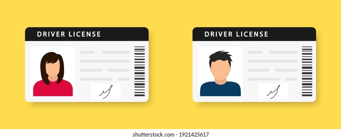 Driver License. ID Card. Identity Card With A Photograph Of A Man And A Woman. Icon Driver's License. Driver License Id With Photo Avatar Icon. Vector Illustration. EPS 10