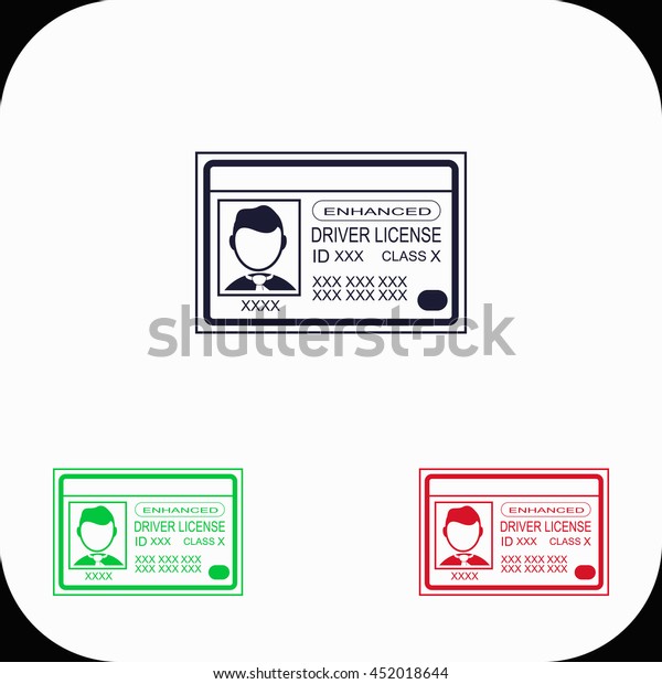 Driver\
license Illustration set. Blue, green, red\
icon.