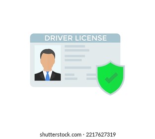 Driver License, Insurance, Shield With Checkmark Logo Design. Vehicle Insurance, Warranty, Automobile Rental, Transportation, Maintenance. Life Insurance With Shield Vector Design And Illustration.