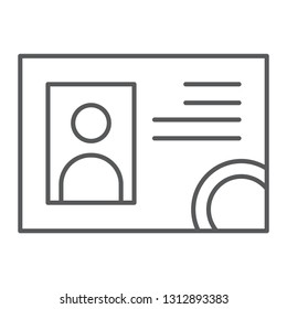 Driver license line icon, documents and card, identification sign, vector graphics, a linear pattern on a white background, eps 10.