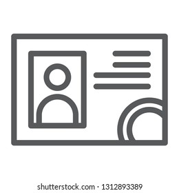 Driver license line icon, documents and card, identification sign, vector graphics, a linear pattern on a white background, eps 10.
