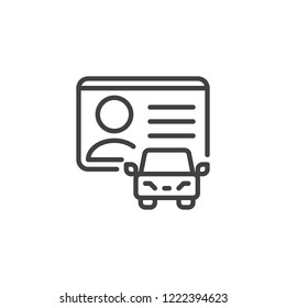 Driver license outline icon. linear style sign for mobile concept and web design. Car and man document simple line vector icon. Symbol, logo illustration. Pixel perfect vector graphics