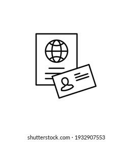 Licencia de conducir, icono de pasaporte con estilo de línea negra plana, aislado en fondo blanco 