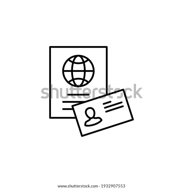Driver license, passport icon in flat black\
line style, isolated on white background\
