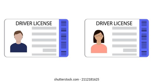 Driver license sign. Man and women avatar. Id document. Name card. Realistic design. Vector illustration. Stock image. 