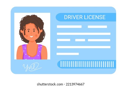 Driver License Template With Photo In Simple Cartoon Style