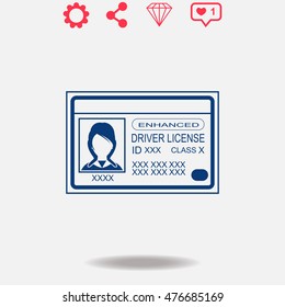 Driver license vector icon on grey background.